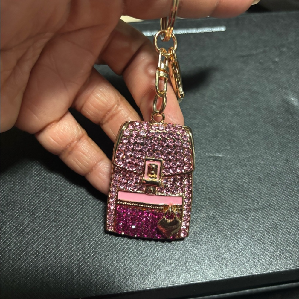 Pink and Gold Rhinestone Backpack Keychain